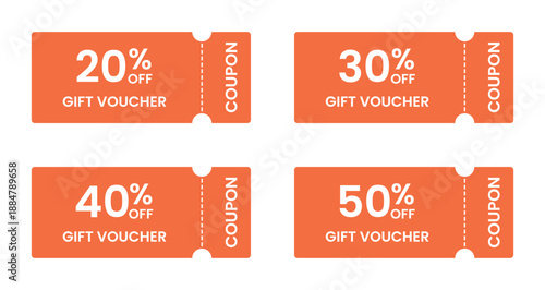 Orange discount coupon set for promotional marketing sales