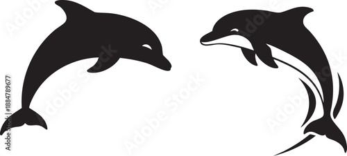 Playful Dolphin Silhouettes Vector Set for Marine Animals, Oceanography, and Aquatic Entertainment