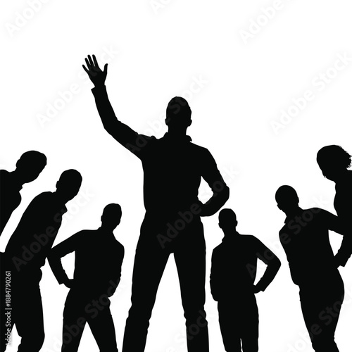 Happy family and children silhouettes playing together