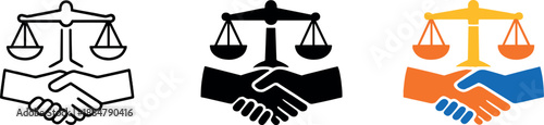 Image Generation. Fair practice action shown through a mutual agreement mark featuring two equal hands meeting beneath a justice