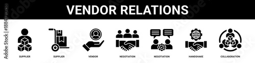 Vendor Relations web banner icon set collection solid style.
