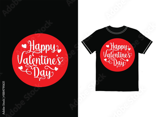 Happy valentines day lettering on red circle design on black tshirt for valentines day gift or romantic occasion celebration