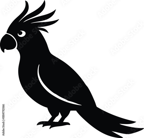 Cockatoo Silhouette Vector Icon, Exotic Parrot Bird Shadow Graphic Design