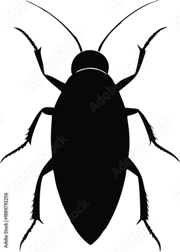Cockroach Silhouette Vector Illustration, Black Bug Pest Outline Graphic