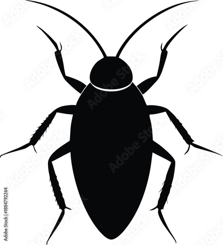 Cockroach Vector Illustration, a detailed black silhouette of a common house pest