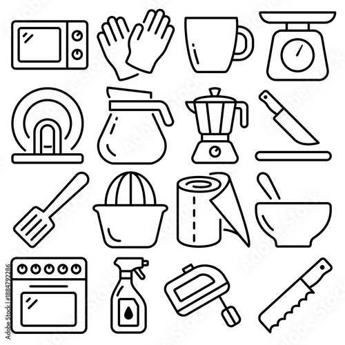Kitchen Essentials Icon Set Outline Style (Part 4)