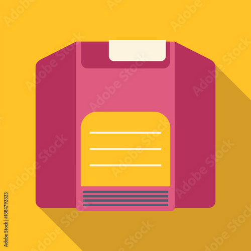 Floppy diskette vector icon with long shadow on a yellow background