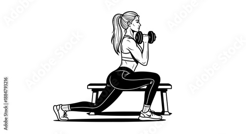 Woman performing a lunge exercise with dumbbell