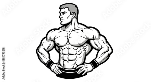 Muscular man flexing his abdominal muscles