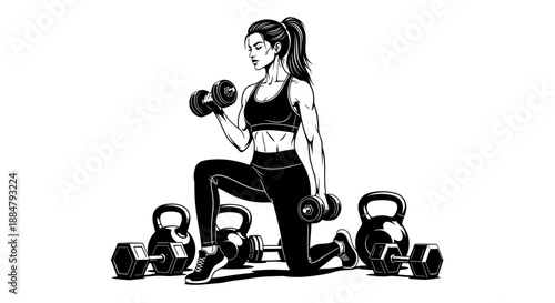Fitness woman with dumbbells in a workout setting