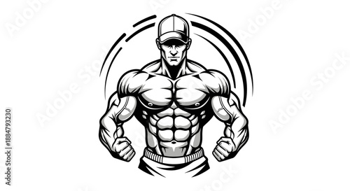 Muscular man flexing his biceps and chest