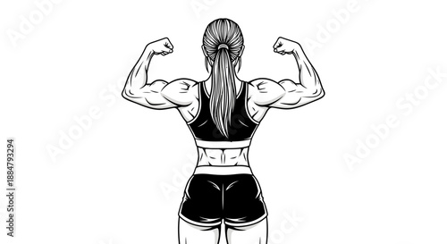 Woman flexing muscles from behind