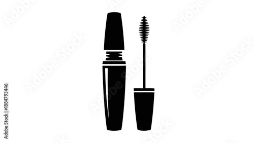 Vector illustration of an essential cosmetic product, mascara and brush, on transparent background