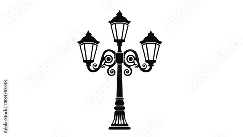 Vector illustration of an ornate classic triple street lamp design element, on transparent background