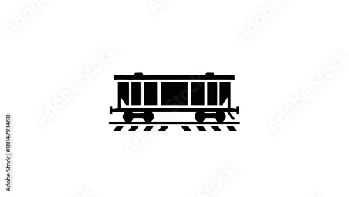 Vector illustration of a cargo train freight wagon on railway tracks, on transparent background