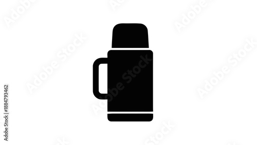 Vector illustration of, on transparent background, a black silhouette icon of a portable hot drink thermos flask