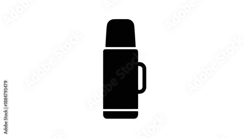 Vector illustration of a classic black thermos bottle for keeping beverages warm on transparent background