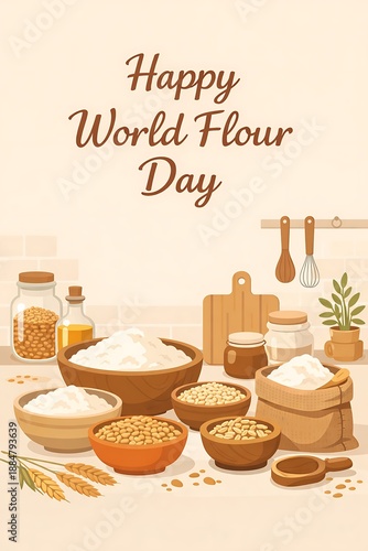 Wallpaper Mural Happy World Flour Day Rustic Kitchen Scene with Cutting Boards and Ingredients Torontodigital.ca