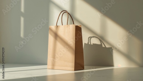 Brown Paper Bag Standing on a Surface With Shadows in a Room During Daytime