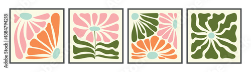 Groovy Abstract Flower Posters in Pastel Palette. Abstract Matisse Flower Wall Art Set