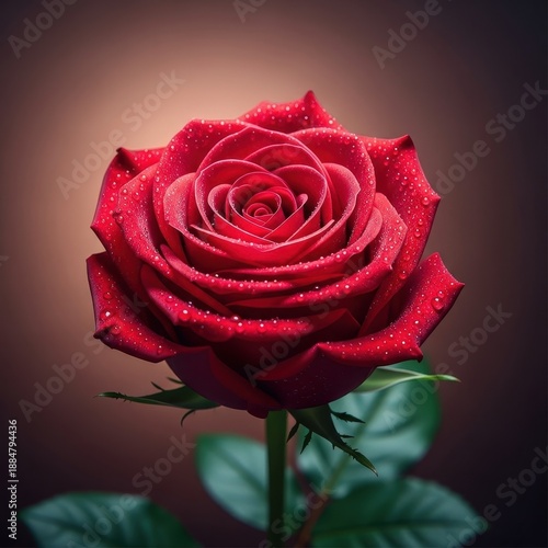 A perfect, solitary red rose in full bloom, showcasing its detailed petals and vibrant color. Ideal for themes of romance, passion, and elegance, natural, isolated, valentine