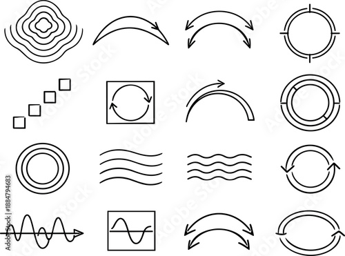 Image Generation. Line style vector icons of limbic-system cues: propagation contour, transition arc, propagation arc, timing ring