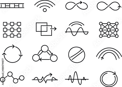 Image Generation. Line style vector icons of mobile app settings interface: pattern band, propagation arc, loop contour, loop
