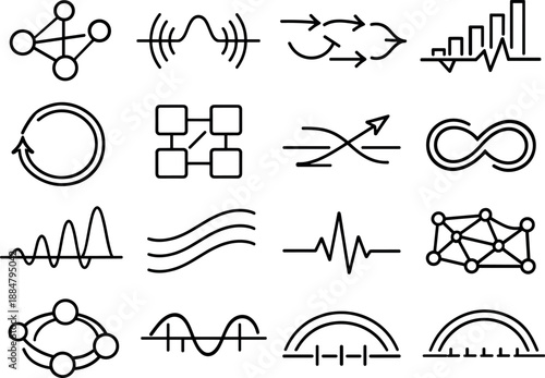 Image Generation. Line style vector icons of business management customer relationship tools: amplitude node, resonance stripe,