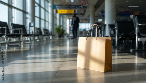 Bag Left on Airport Terminal Floor During Busy Travel Time With Blurred Figur...
