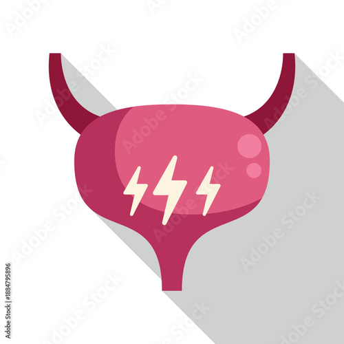 Human bladder organ vector graphic showing pain represented by lightning bolts