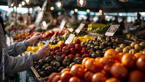 Busy Market Scene With Fresh Fruits and Vegetables Being Sold During Daytime