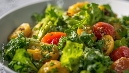 Fresh Salad Made With Cherry Tomatoes and Leafy Greens on a White Plate in a ...