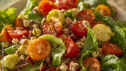Fresh Salad Made With Cherry Tomatoes and Leafy Greens on a White Plate in a ...