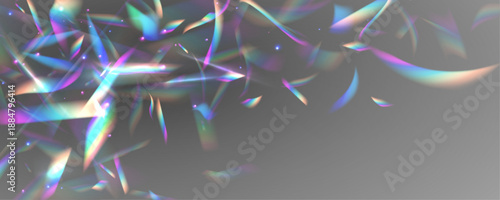 Diamond prism catches rainbow neon sparkle across crystal glass. PNG vector lens flare creates glare and light effect on holographic surfaces. Glitter bokeh adds magical shine to composition.