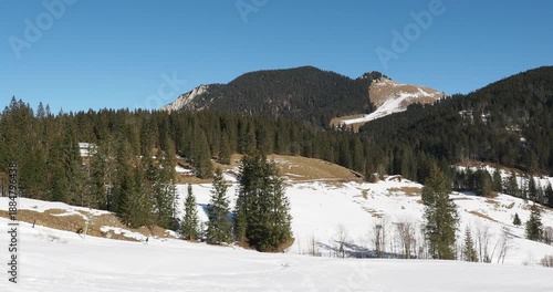 nowy landscape around Spitzingsee in the Bavarian Alps. Valepperalm lift. Skiing along Valepper Alm and Freudenreich Alm
