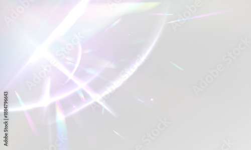 Crystal glass prism bends rainbow light into diamond sparkles. PNG vector lens flare captures glare effect while neon glitter bokeh enhances reflections. Prism glow brightens holographic spectrum.
