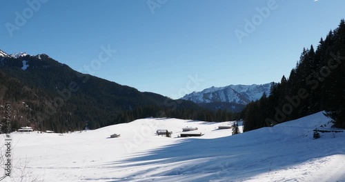 Spitzingsee, ski area in Bavarian Alps.. View of the wooded slopes of Schwarzenkopf et d Hinteres Sonnwendjoch on horizon from the Rosskopf hiking trail
