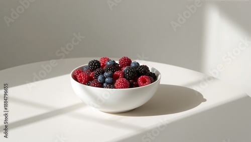 Bowl of Mixed Berries Placed on a White Table Under Natural Light During Daytime