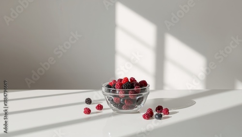 Bowl of Mixed Berries Placed on a White Table Under Natural Light During Daytime