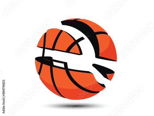 Basketball design with a unique broken effect, orange and black colors, modern sports concept.