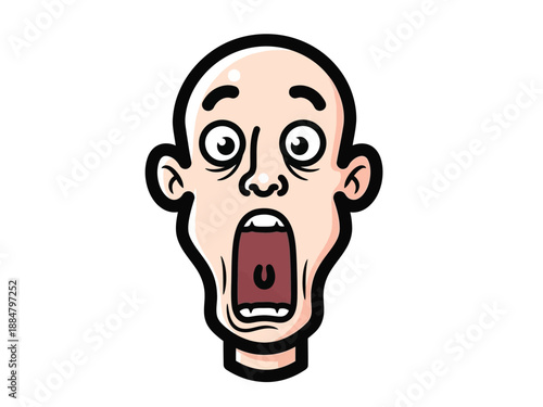 Cartoon face with wide open eyes and mouth showing shock and surprise expression.