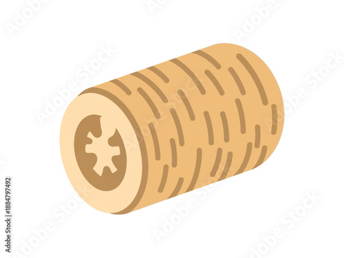 Close-up of a cylindrical wooden log with intricate details and patterns.