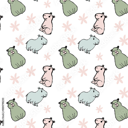 Pattern con graziosi capibara a fumetti, illustrazione vettoriale