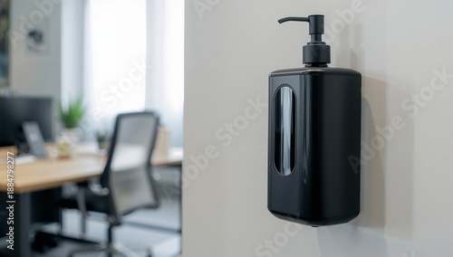 Wall Mounted Black Soap Dispenser in Modern Office Space During Daytime