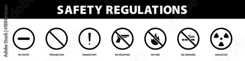 Safety Regulations web banner icon set collection solid style.