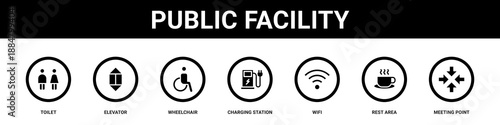 Public Facility web banner icon set collection solid style.