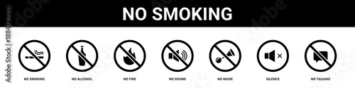 No Smoking web banner icon set collection solid style.