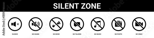 Silent Zone web banner icon set collection solid style.