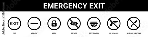 Emergency Exit web banner icon set collection solid style.