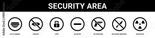 Security Area web banner icon set collection solid style.